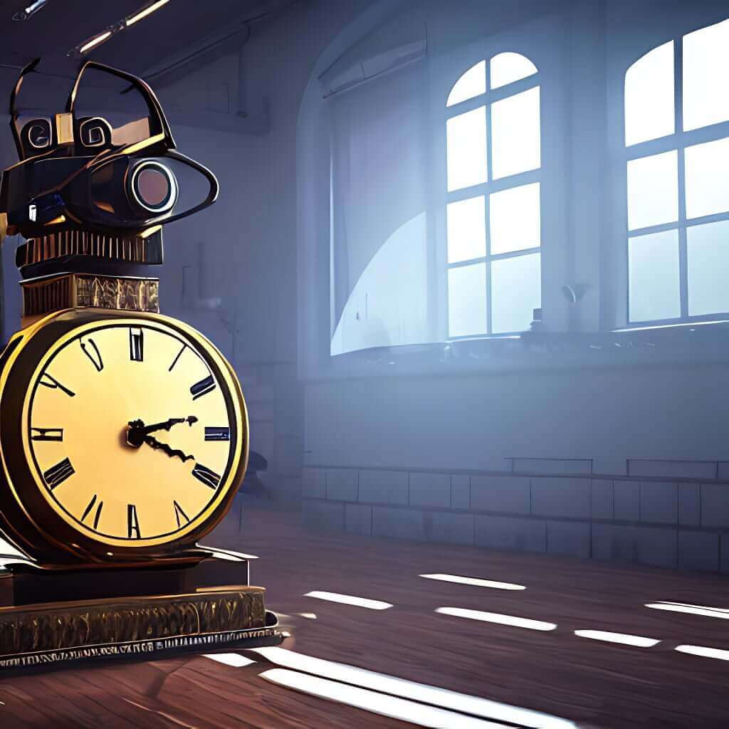 AI time saving tools - clock with one robot on the left bottom corner